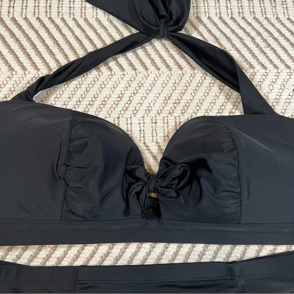 Torrid Plus Size 2X Black Halter Top Ruched Bottom Bikini Swim Set - Picture 2 of 12